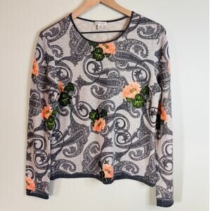 Investments Cashmere Paisley Sweater Top Medium